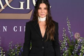 Sandra Bullock Goes Fully Topless Under Plunging Erdem Lace Blazer