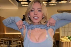Sydney Sweeney Lifts Low-Cut Cardigan To Flaunt Plunging Tiny SYRN Romper