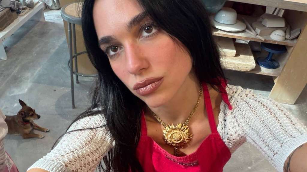 Dua Lipa's Plunging With Jean Open-Knit Top Couldn't Be More See-Through