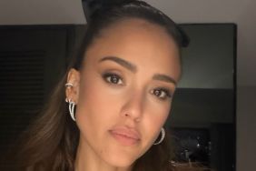 Jessica Alba Layers Miu Miu Colorblock Jacket Over Plunging Crop Top