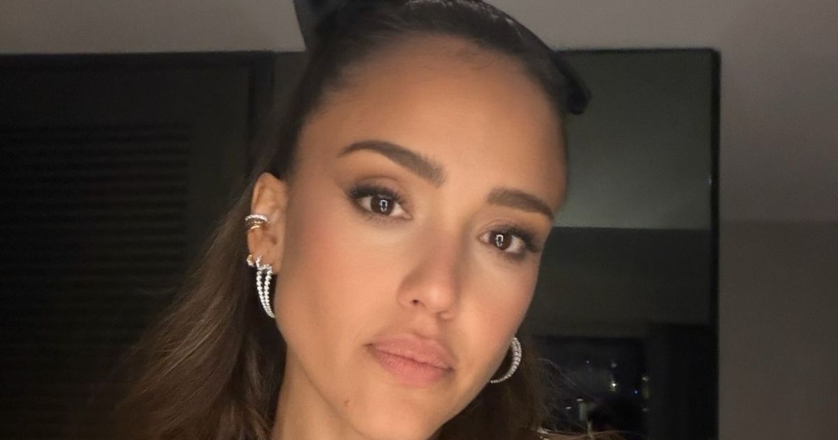 Jessica Alba Layers Miu Miu Colorblock Jacket Over Plunging…