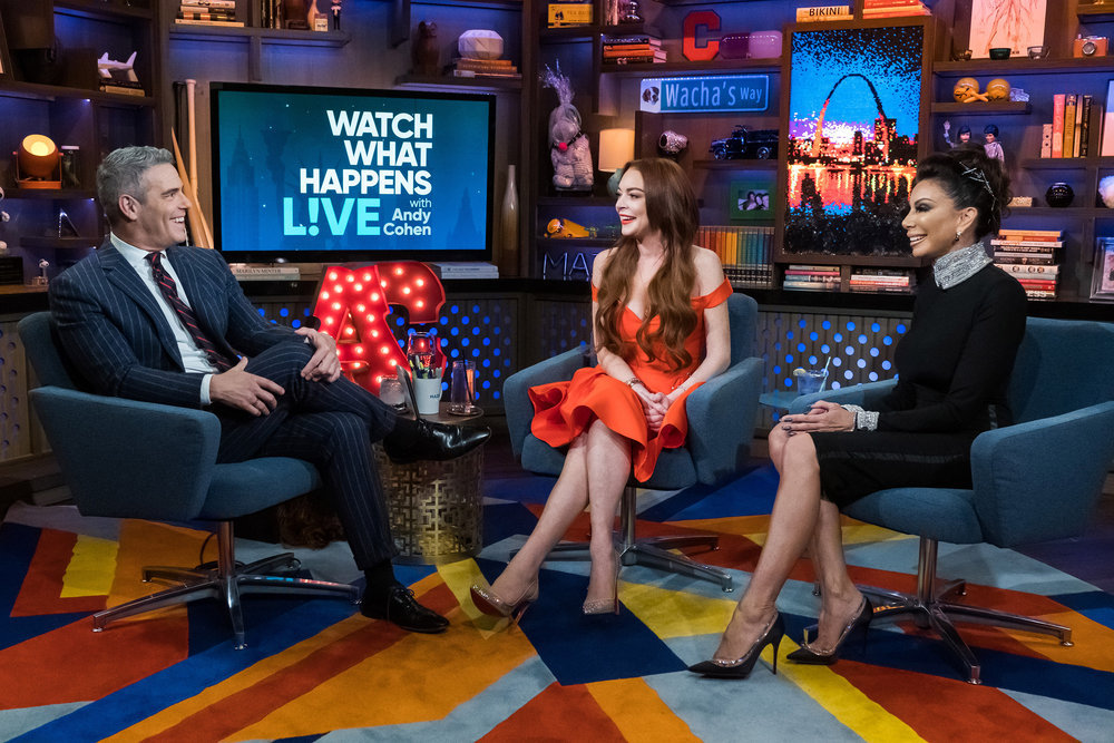 Andy Cohen, Lindsay Lohan, & Danielle Staub 