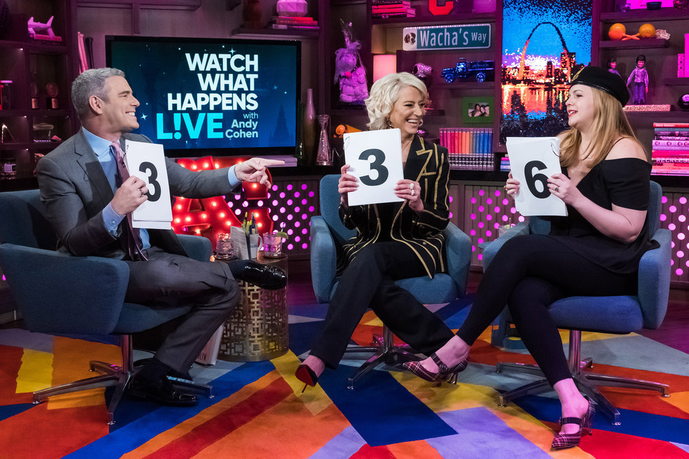 Andy Cohen, Dorinda Medley, & Amber Tamblyn